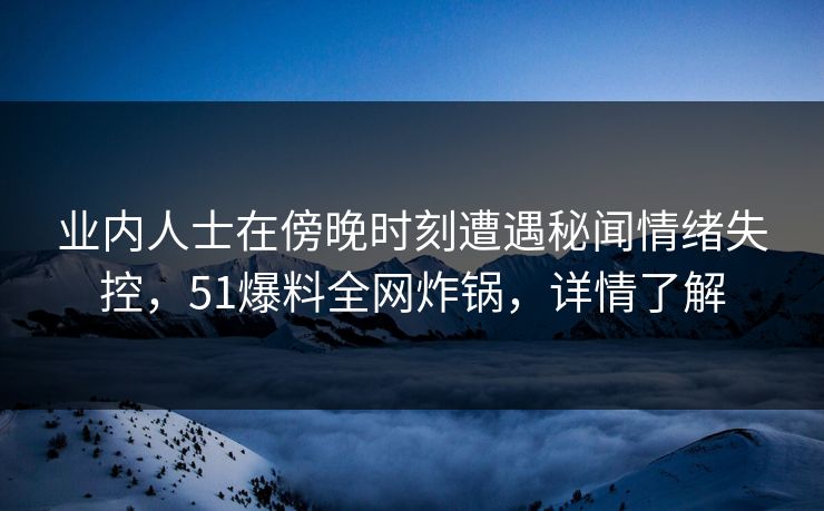 业内人士在傍晚时刻遭遇秘闻情绪失控，51爆料全网炸锅，详情了解